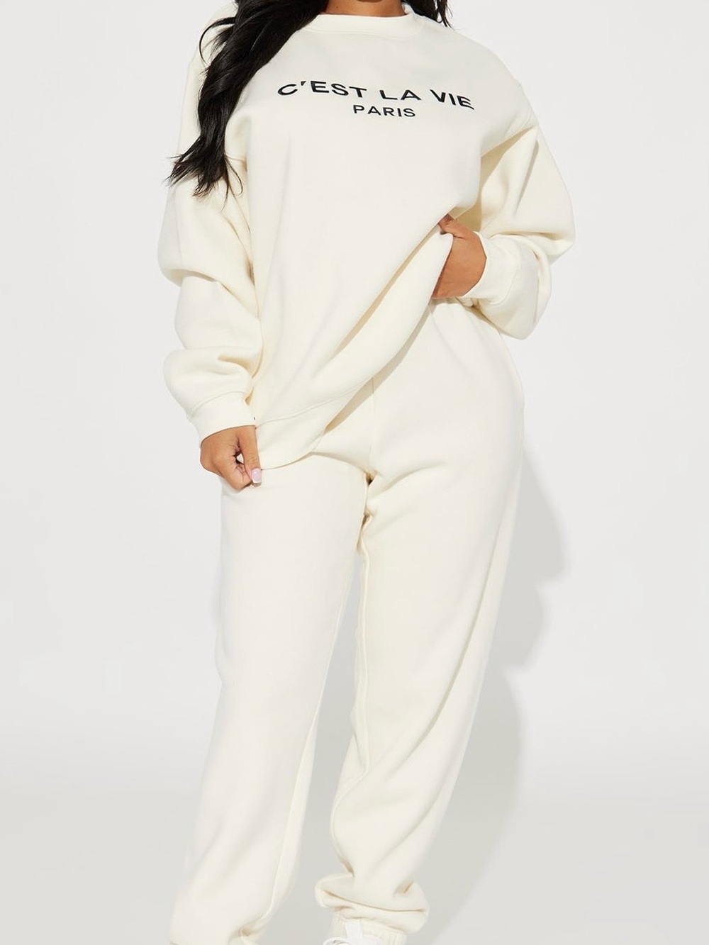 Fashion Nova Cream 'C'EST LA VIE' Sweater Set